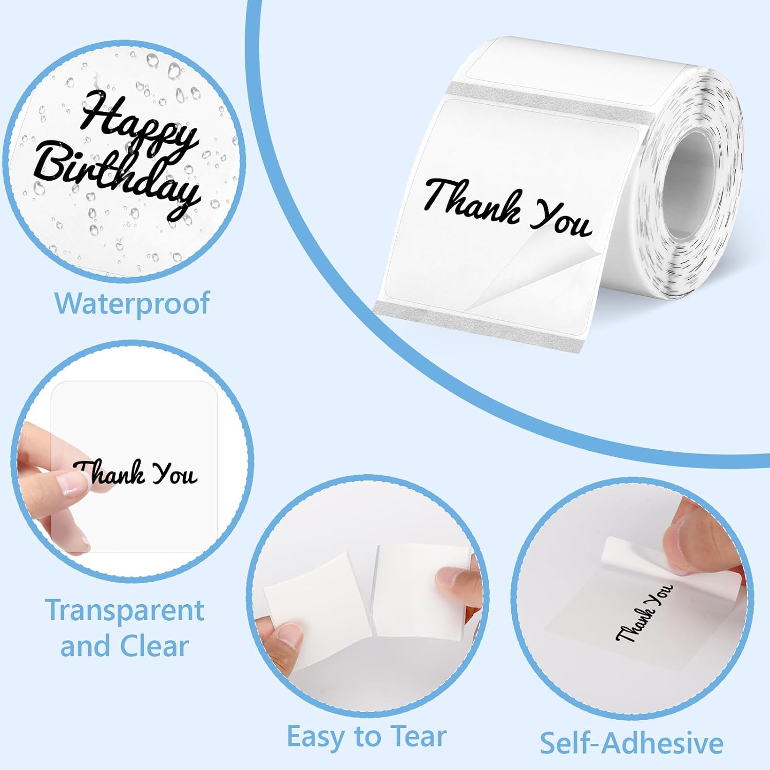 1000 PCS 2" x 2" Transparent Square Thermal Labels Self-Adhesive Clear Direct Thermal Stickers Blank Sticker Rolls Thermal Printer Waterproof Printer Sticker Labels for Inkjet M110 M120 M150 M200 M220