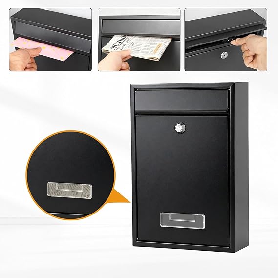 Wall Mount Post Boxes, Locking Mail Box, Large Mailbox with Key Lock, Security Mail Box for House, Safe Key Drop Box, Post Box, Steel Cash Drop Box for Home Office School