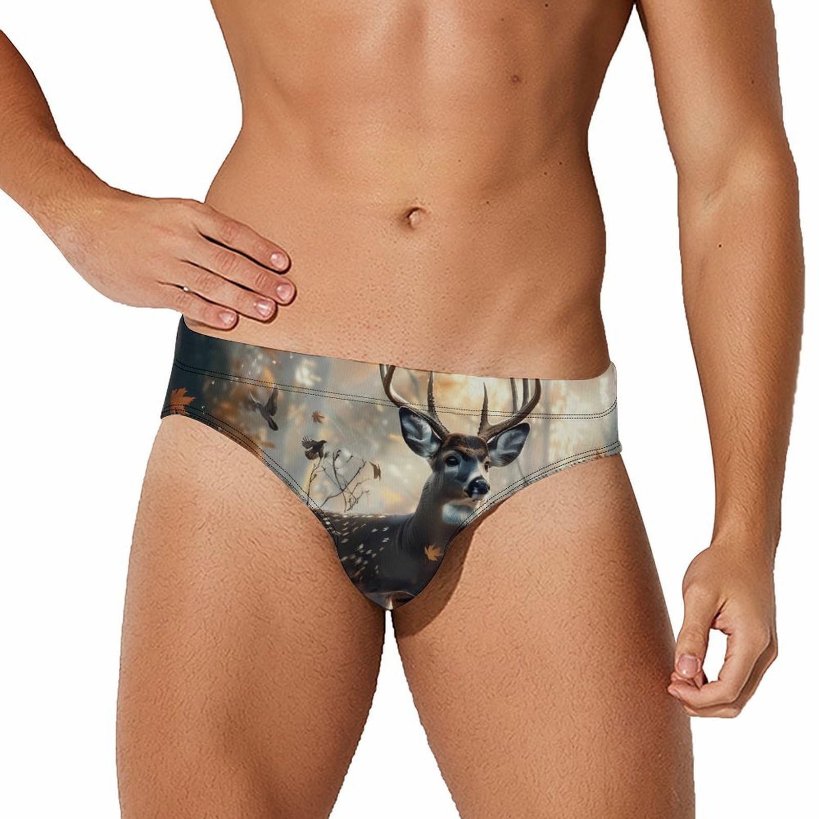 Deer Hunting Deer in The Forests Mens Swim Briefs Bikini Swimwear Print Beach Shorts Sexy Swimsuit 3XL