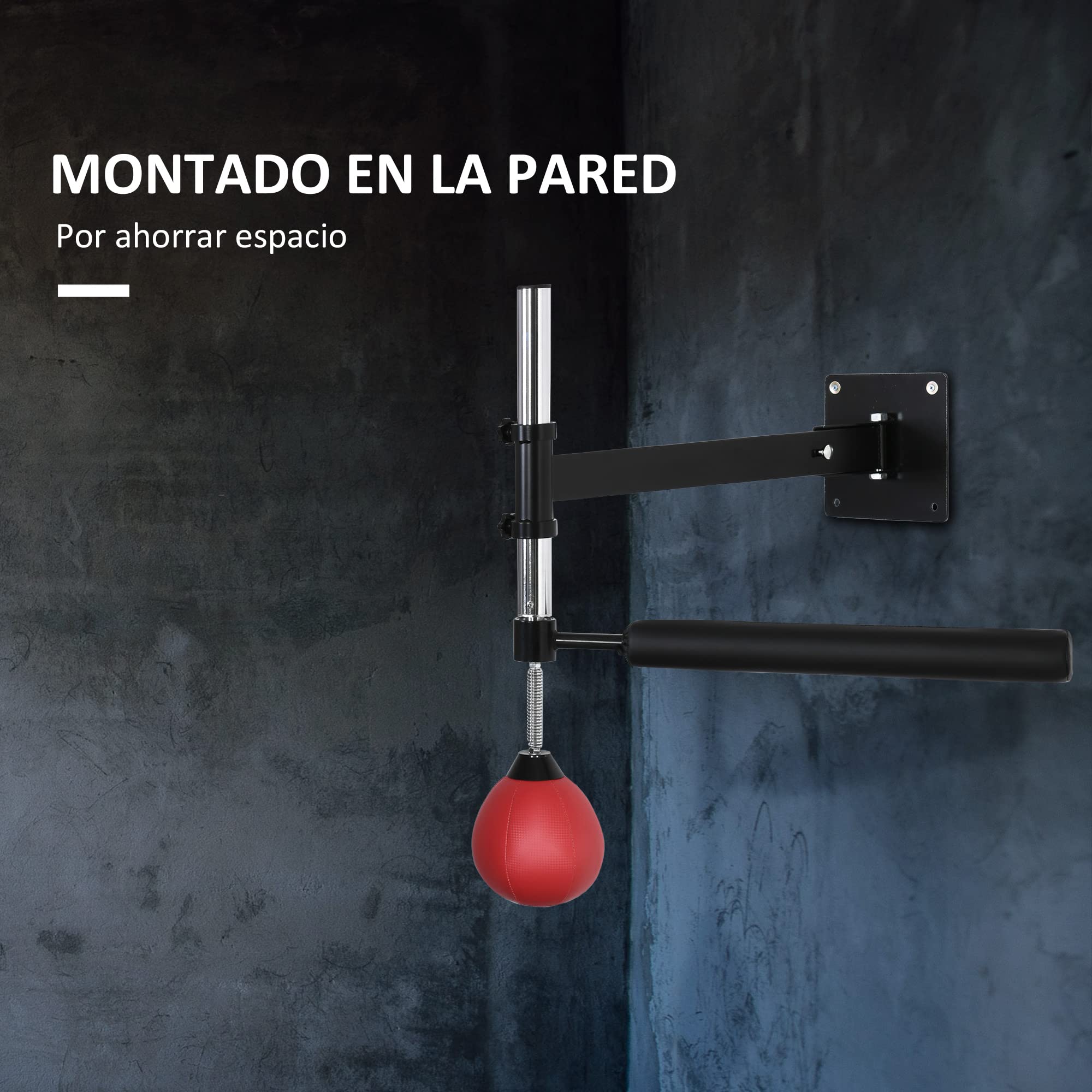 HOMCOM Bola de Velocidad de Boxeo Montado en Pared Altura Ajustable con Barra Giratoria e Inflador Punching Ball para Adultos y Adolescentes 79x72x20 cm Negro y Rojo