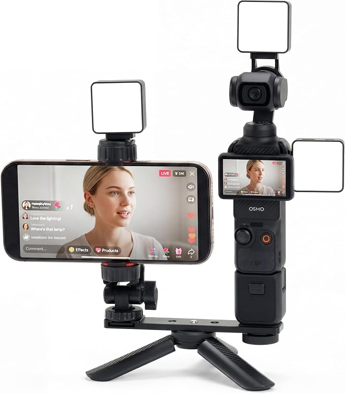 Paquete de transmisión en vivo DJI Osmo Pocket 3, luz LED magnética, trípode, soporte para teléfono, protector de pantalla