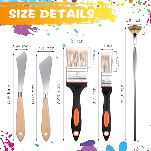 Miniatura 2 de Juego de 5 cuchillos de pintura, pincel mezclador de fondo y abanico para artista, cuchillo de paleta de acero inoxidable de 2 pulgadas y 1 pulgada,