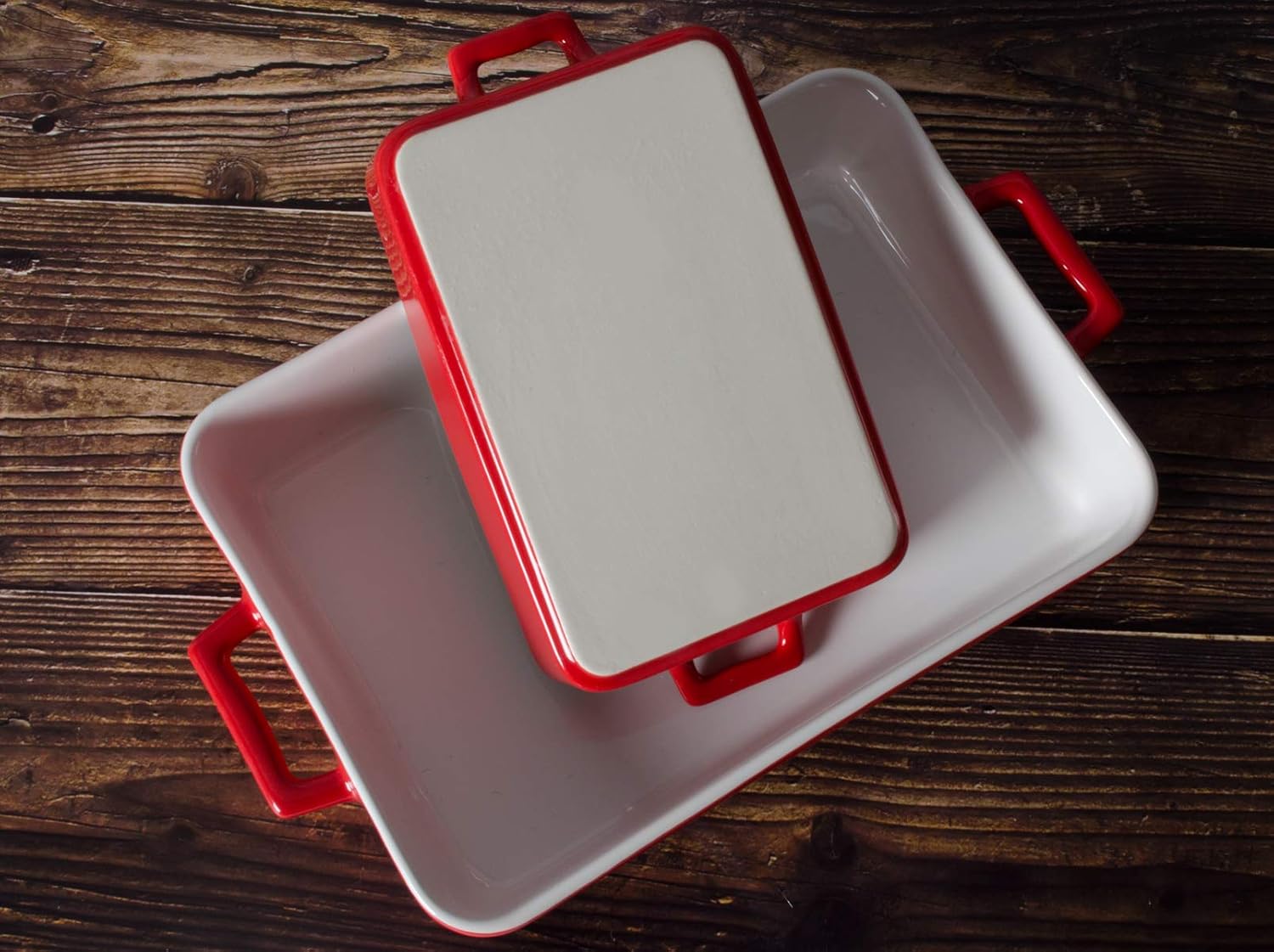 Xiteliy Ceramic Bakeware Set Baking Dish Lasagna Pans Casserole Dish Square Brownie Pan with Double Handle (2, Red)