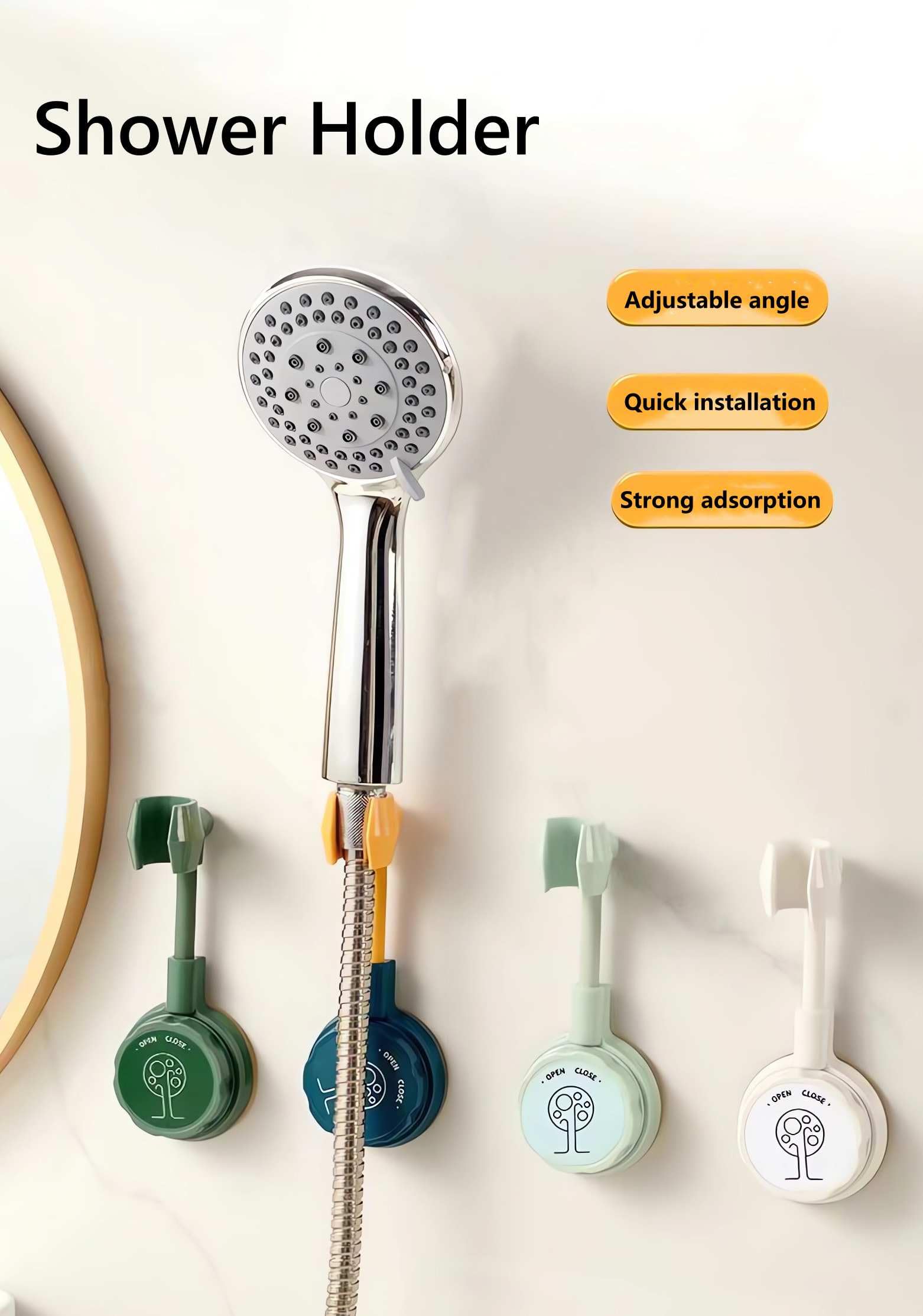 Adjustable Suction Cup Shower Head Holder – Stainless Steel Wall Mount Bracket