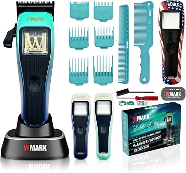 WMARK Hair Clippers for Men Professional + USA Flag Design Protective Cover Hair Cutting Kit with Maglev Vector Motor 10000RPM, DLC Fade Blades, USB-C Rechargeable NG-X1 Polar