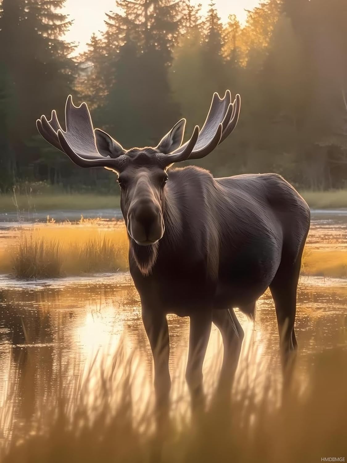 HMDIIMGE Moose Walking Diamond Painting Kits for Adults, Animal 5D Full Drill Diamond Art Kits Paint with Round Diamonds DIY Gem Art Painting kit for Home Wall Decor Gifts 12x16 inch