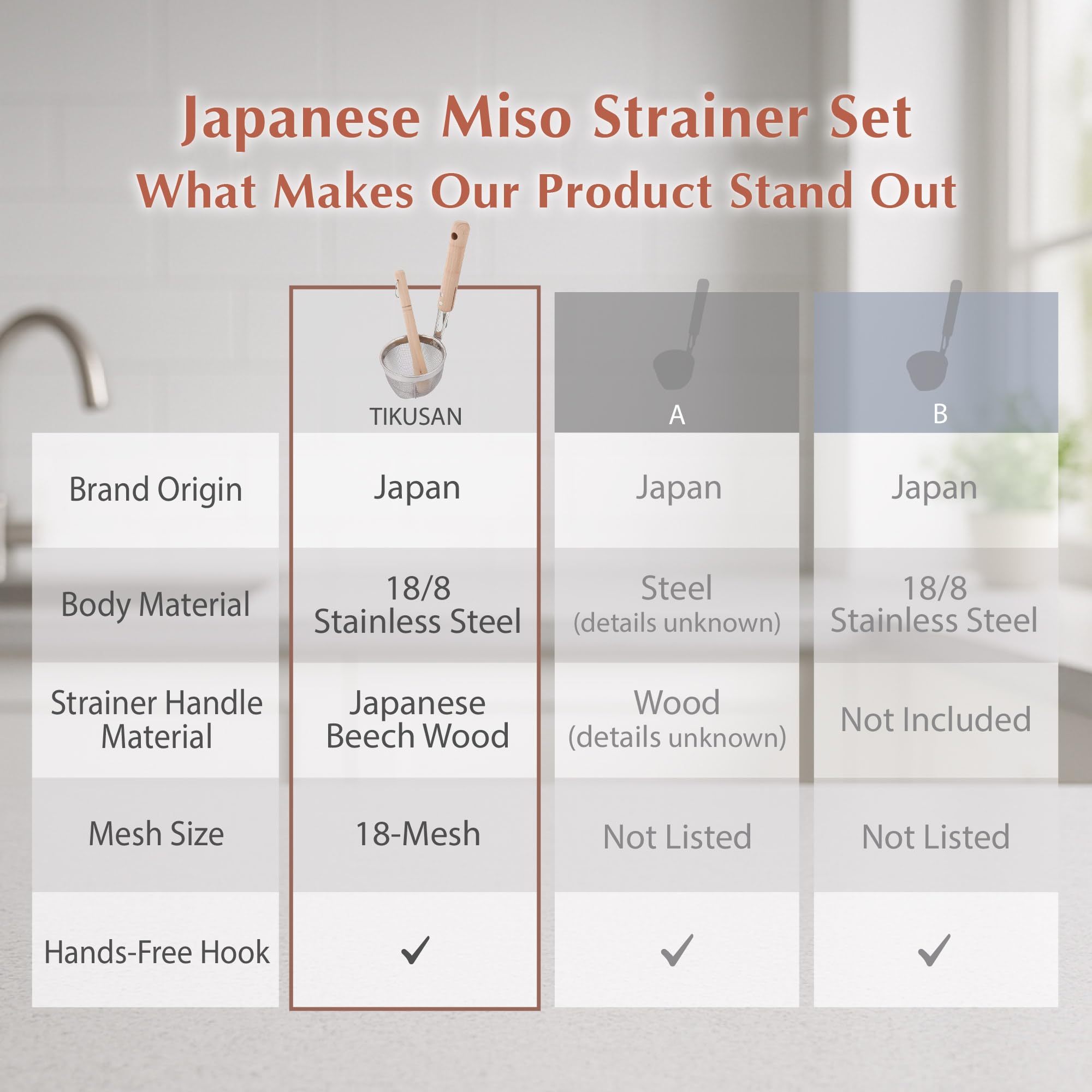 TIKUSAN Miso Sieb und Stößel Miso Dissolver Misokoshi Edelstahl mit Holzstößel für die Herstellung von Miso-Suppe, hergestellt in Japan, kleine Größe