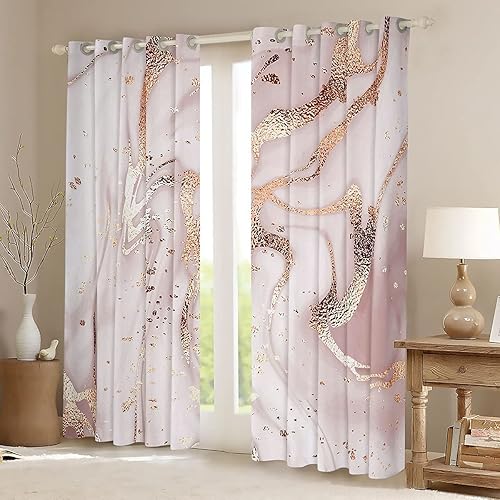 Miniatura 2 de Cortinas de mármol para niñas, cortinas de ventana de mármol rosa pastel dorado para decoración de dormitorio, líneas agrietadas con purpurina