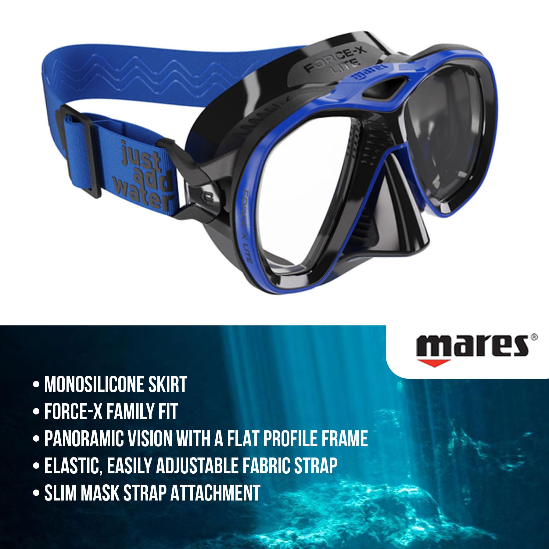 Mares Force X Lite Máscara de Submarinismo (bucear) Negro, Mono Silicona (Nero/Blu)