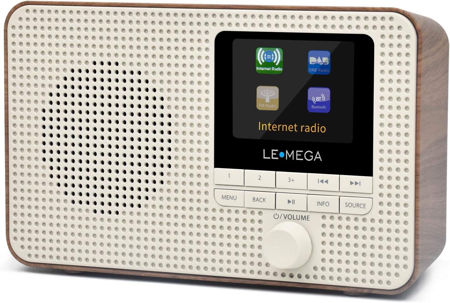 Internet Radio with DAB | Portable DAB+ Bluetooth Radio | Digital Radios Mains and Battery 12hr Play | FM,Podcast Player,Dual Alarm | 60 Presets,Headphone Jack, Colour Display | LEMEGA IR1 Walnut