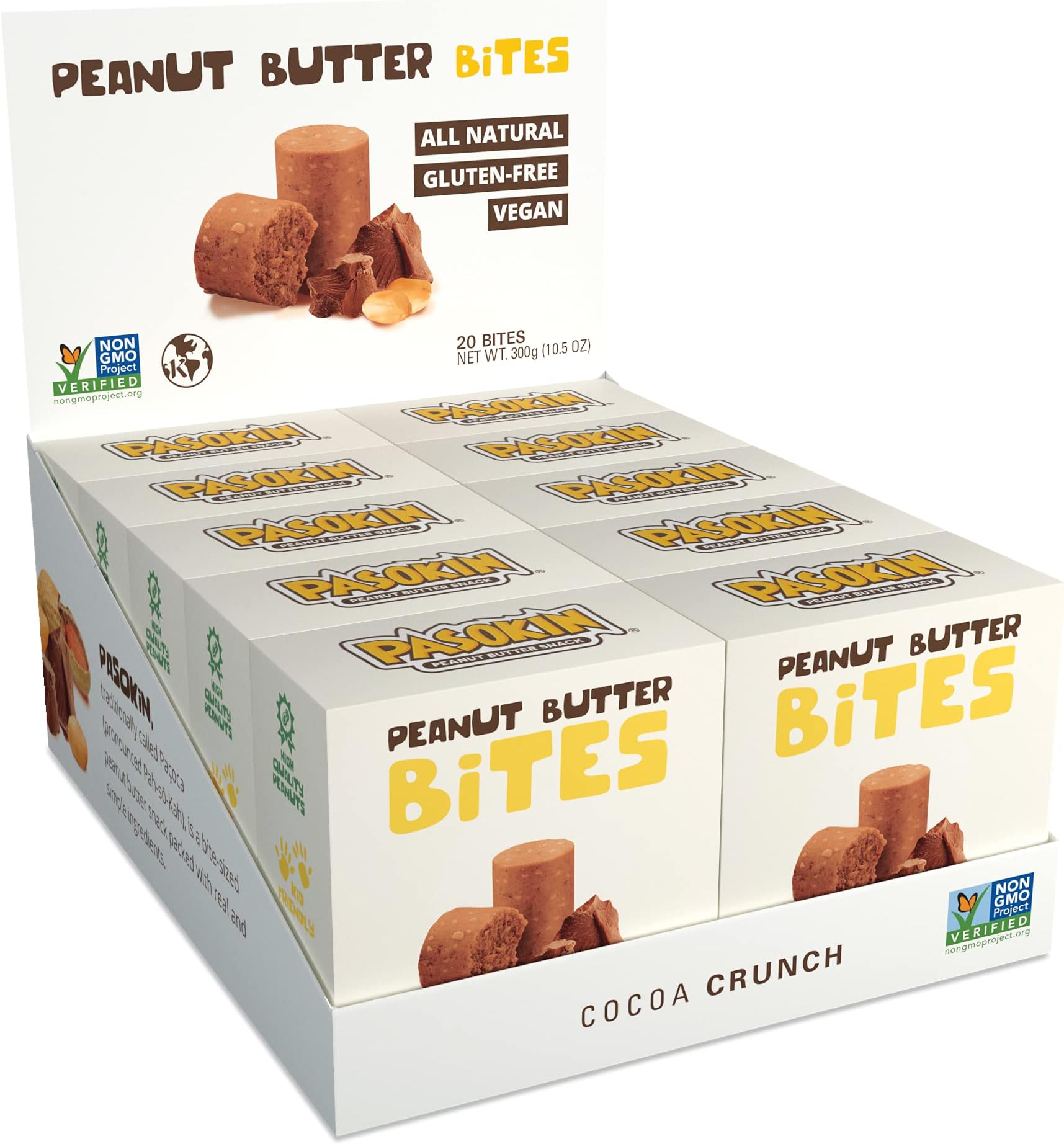 Cocoa Crunch Natural Peanut Butter Bites | Kosher, Gluten Free, Vegan, Protein Snack | Crunchy and Creamy | Chocolate Pacoca Made in USA, 0.5 oz bites [20 count]