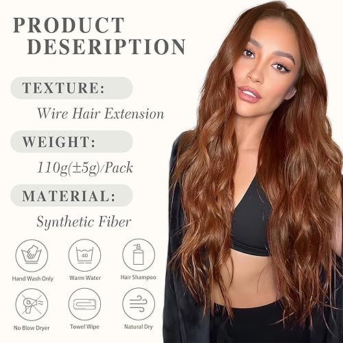 Miniatura 5 de MORICA Extensiones de cabello con alambre invisible, extensiones de cabello tipo halo de 20 pulgadas, extensiones de cabello sintético largo