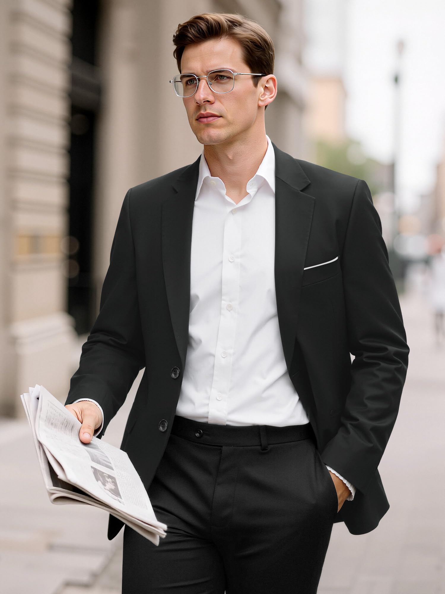 Sakko Herren Slim Fit 2 Knöpfe Smart Casual Anzugjacke für Business Hochzeit Party Leichtes Blazer mit Reverskragen