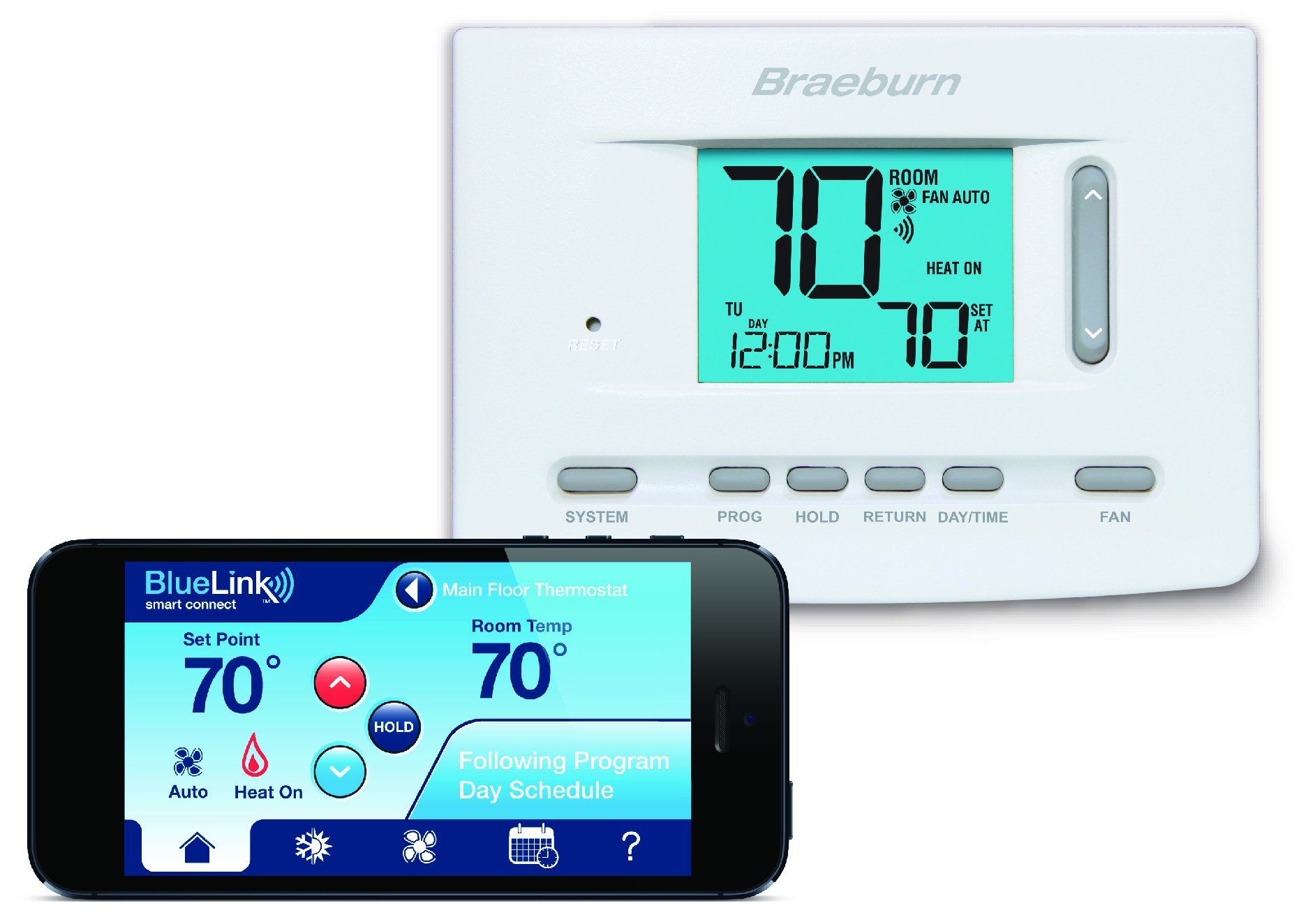 Braeburn7205 Digital Programmable Wi-Fi Thermostat, White