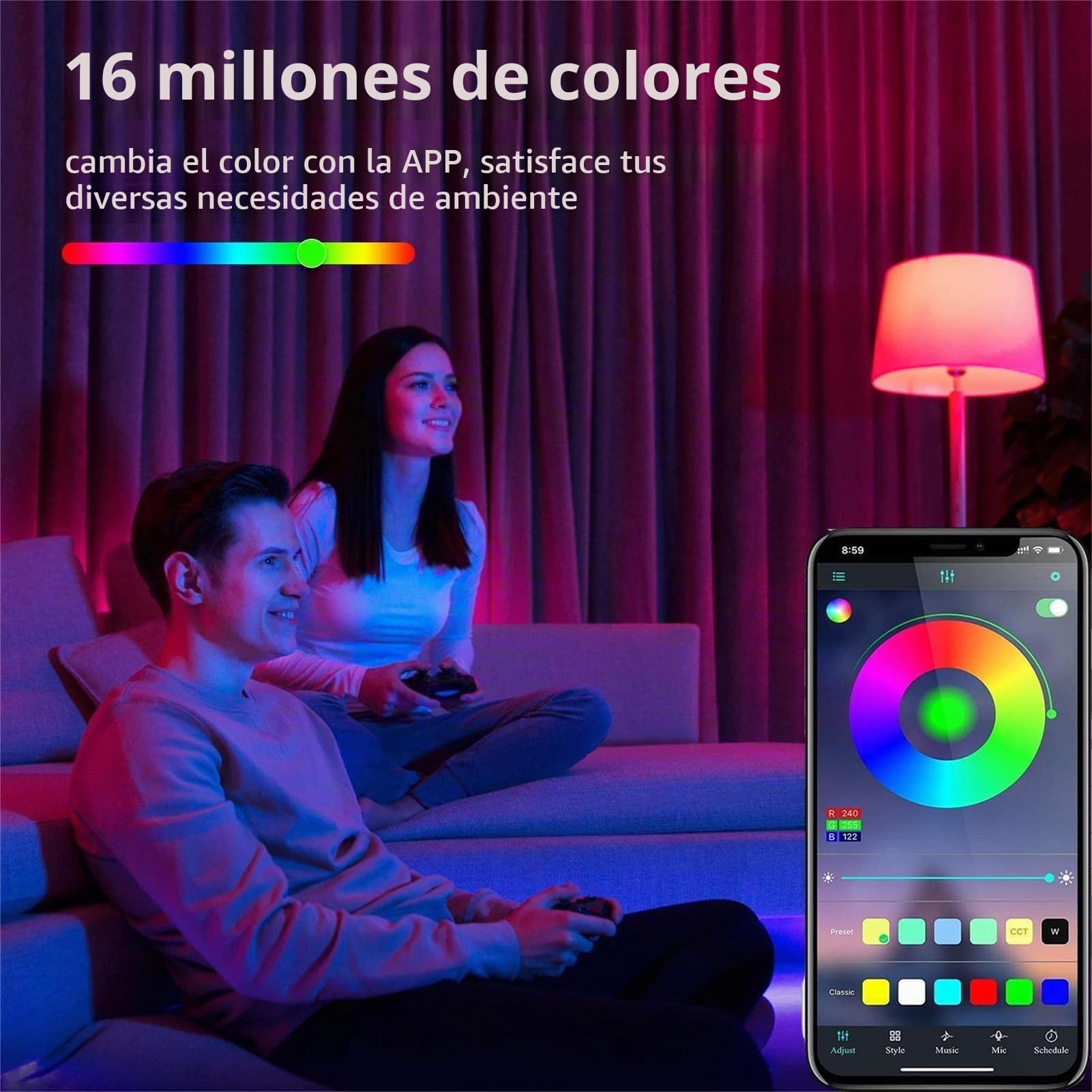 RGB Neon Cinta Led 15m Tira Led RGB, Cinta Led Exterior Impermeable con APP Bluetooth y Control Remoto IR, Neon Led Flexible, para Salón Dormitorio