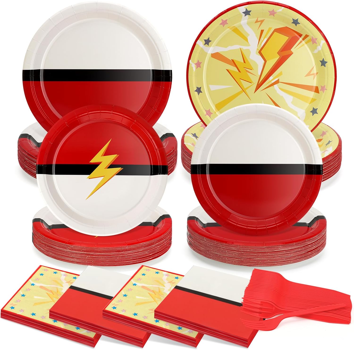 Cartoon Animation Birthday Party Supplies | 200pcs | 50 7inch Dessert Plates | 50 9inch Disposable Plates | 50 Napkins | 50 Forks Boy Girl Games Themed Party Tableware