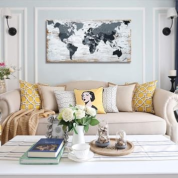 world map Canvas Wall Art Black Wall Decor Office Map of the world Pictures for Living Room Decoration Map Picture Framed Artwork for Home Bedroom Decoration 20x40
