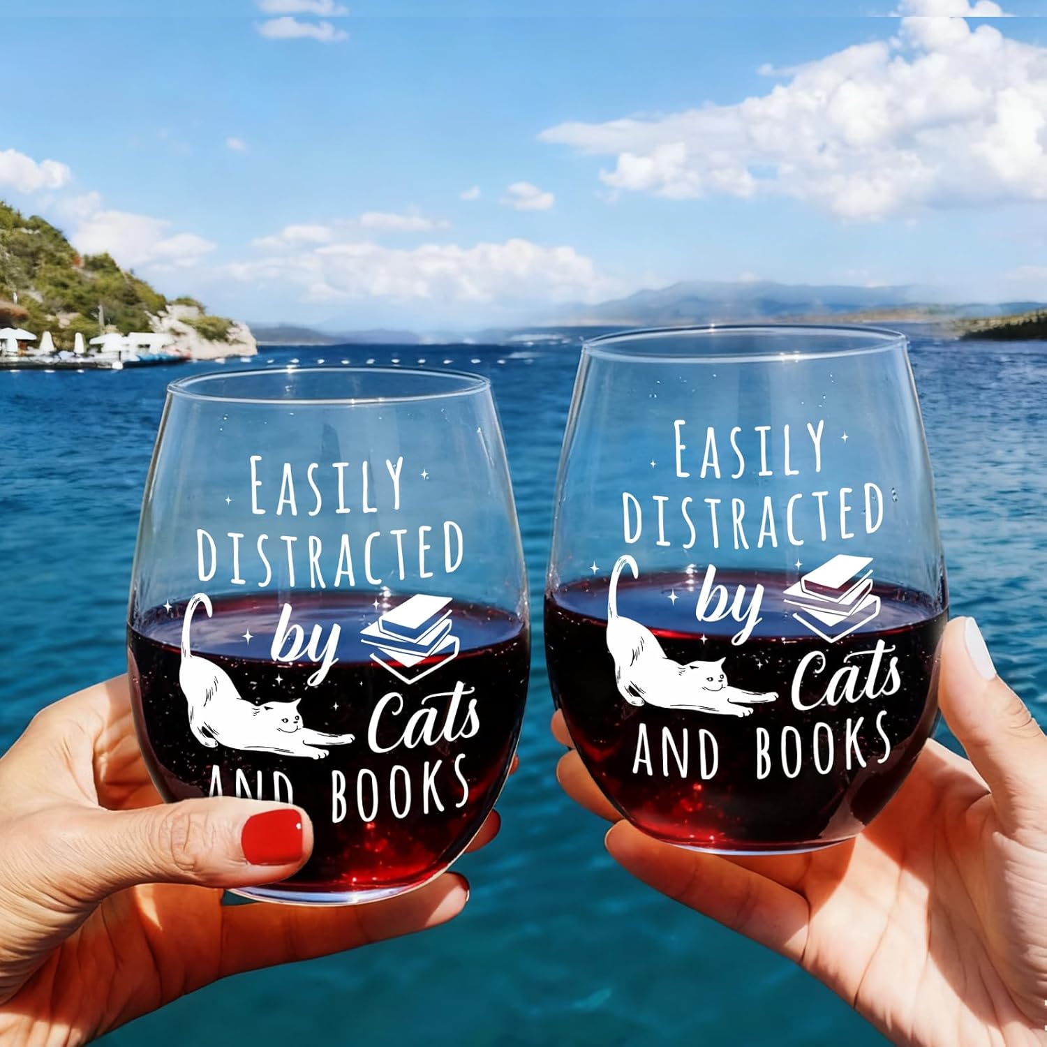 Bookish Wine Glass Gifts for Women Cat Book Lovers, Easily Distracted By Cat And Books glass, Funny 15oz Wine Glasses Birthday Christmas Reading day Gift for Her, Him, Readers, Bookworm, Librarians-48 - Image 6