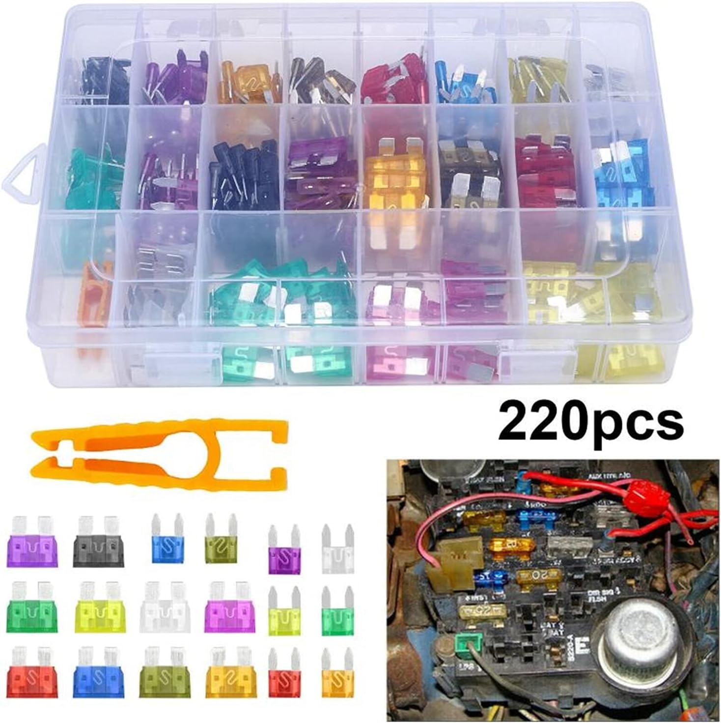 220Pcs Auto Car Truck Fuse Kit APM ATM Mini & Standard Blade Fuse Assortment Assorted Kit Blade Set Car Accessories