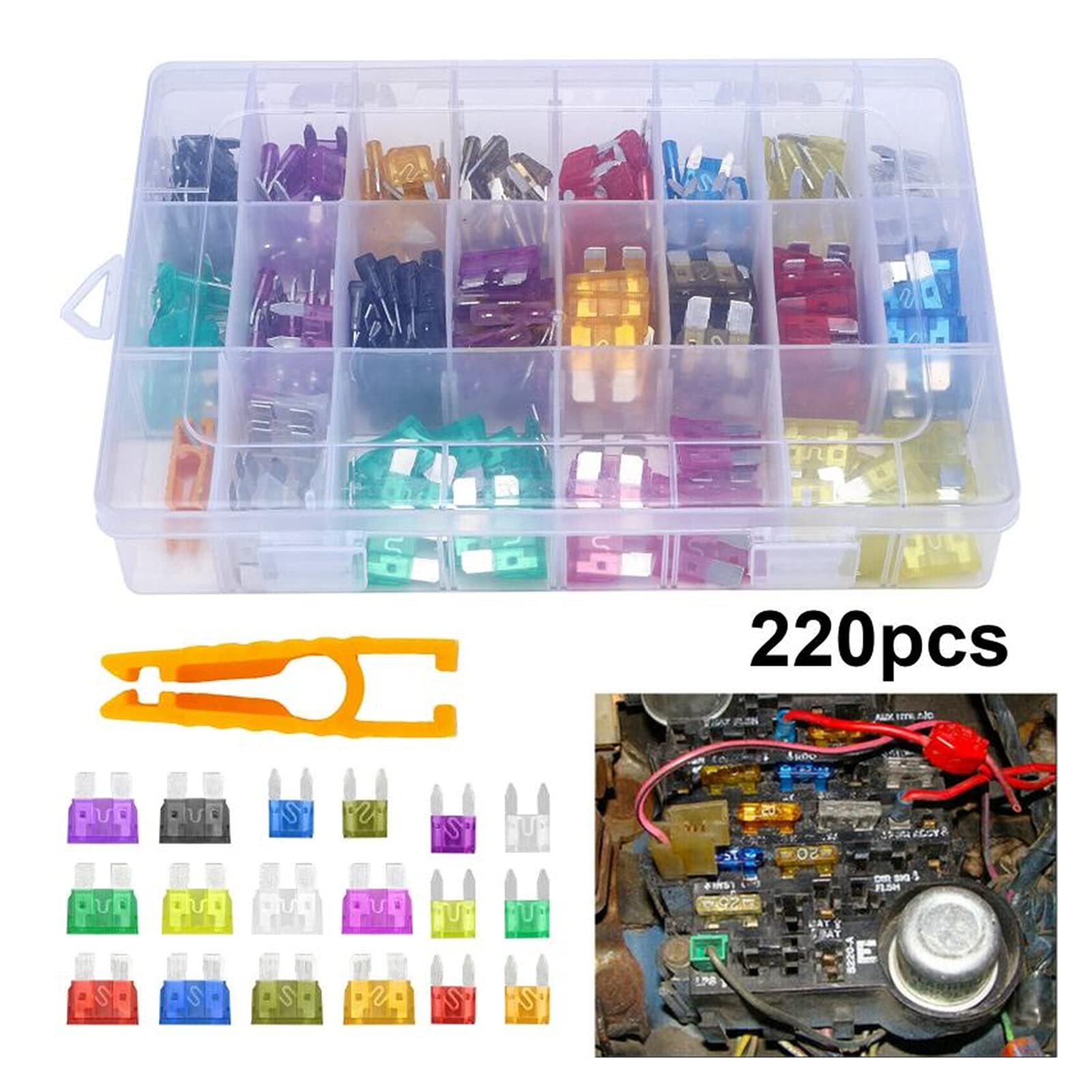 Kit de fusibles for Coche y camión, 220 Uds., APM ATM Mini y Surtido de fusibles de Cuchilla estándar, Juego de Cuchillas, Accesorios for Coche