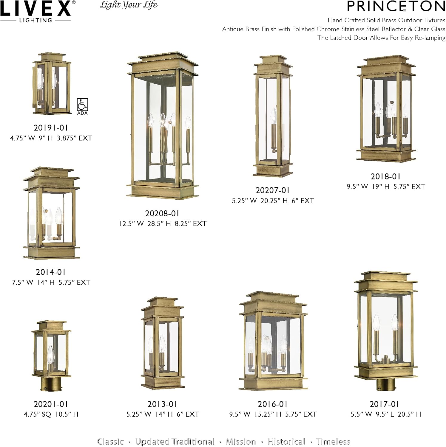 Livex 20207-01 Transitional One Light Outdoor Wall Lantern from Princeton Collection Finish, Antique Brass
