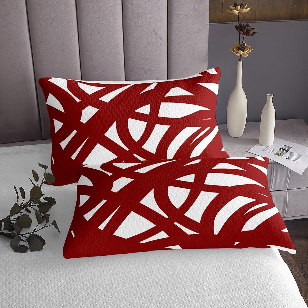King Size Abstract Quilted Coverlet Boys Girls Deep Red White Bedspread for Kids Women Men Ultra Soft Geometric Coverlet Set Stripes Modern Room Decor Breathable Soft Lightweight Microfiber