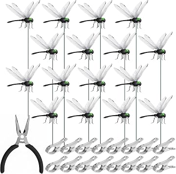 16 Pcs Large Dragon Fly Clips for Bugs Repellent Dragonfly to Keep Away Garden Stakes Decor Clip on Fake Dragonflies Flies, for Garden, Hat, Pet, Indoor & Outdoor Display Black