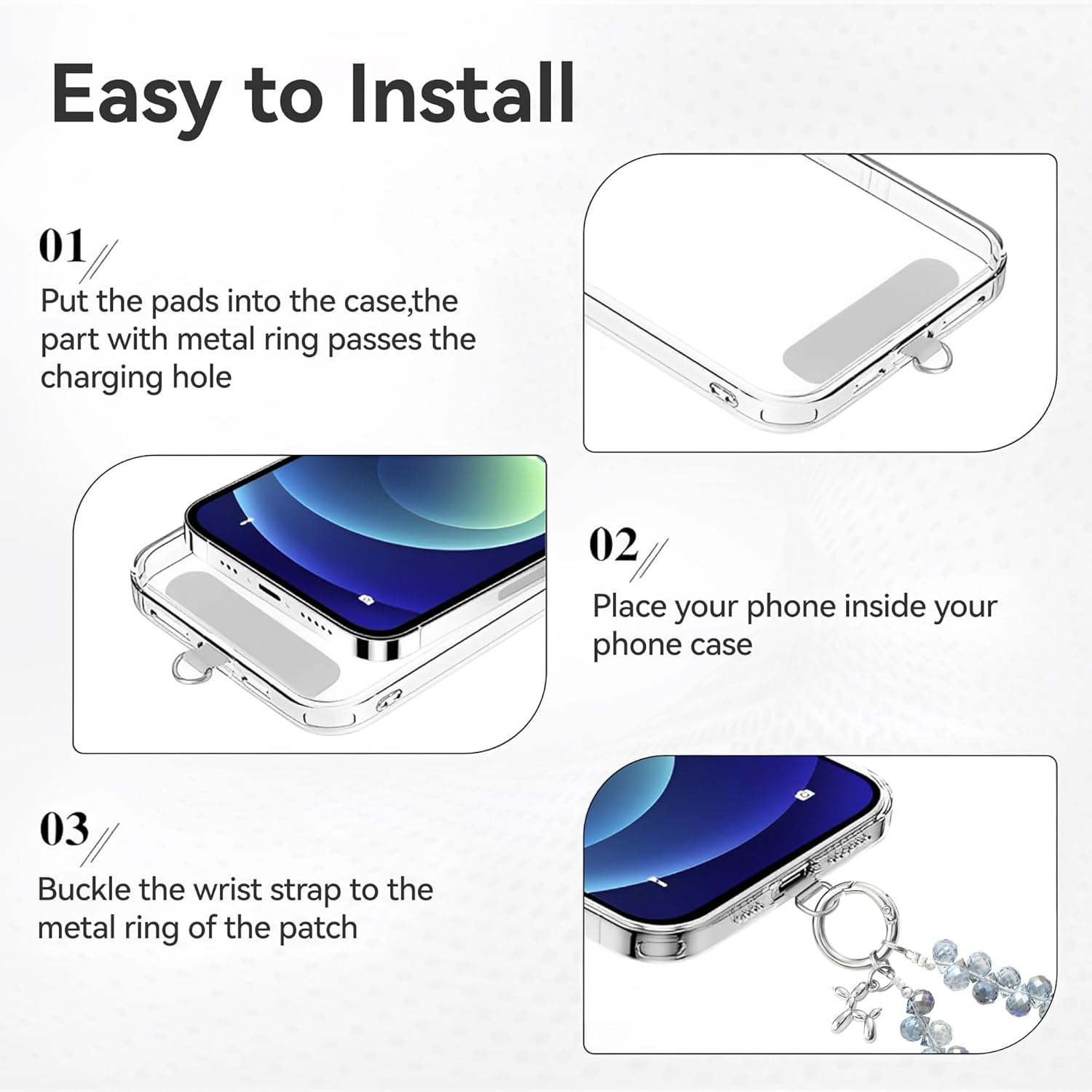 Crystal Phone Wrist Strap Phone Charm Chain Keychain Beaded Cellphone Lanyard with Tether Tab Hands-Free Wristlet Bracelet Wrist Grip Strap for Women, D-Light Blue - Image 8