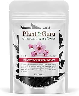 Japanese Cherry Blossom Charcoal Incense Cones 1" TOPFLOW - 100 Pack - Natural Scented Cones Handmade Hand Dipped
