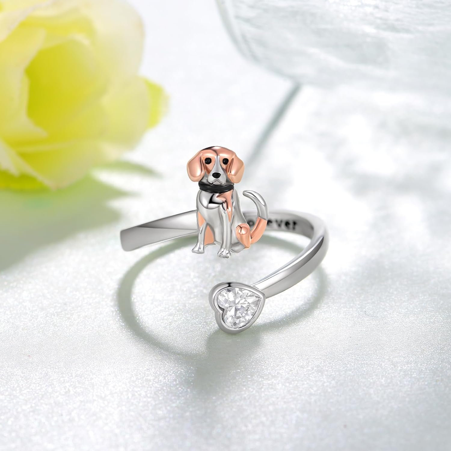 Beagle Ring S925 Sterling Silver Dog Open Ring Dog Jewelry Beagle Gifts for Women - Image 2