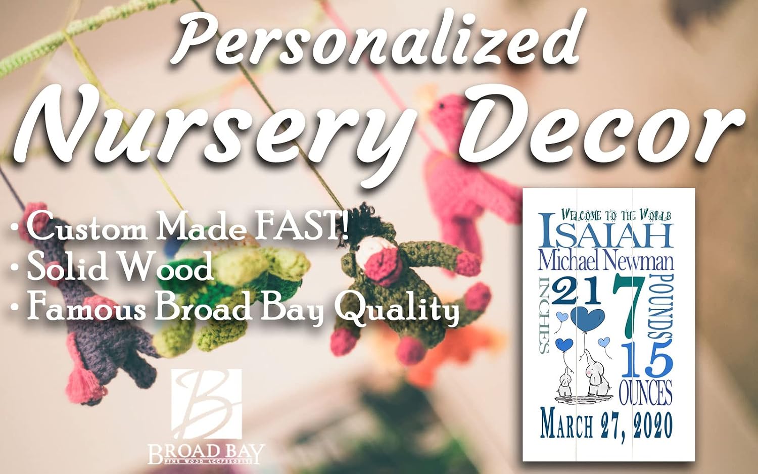 Personalized New Baby Boy Gift Sign Birth Announcement Nursery Décor Art for Newborn New Parents Mom or Dad New Grandson or Nephew