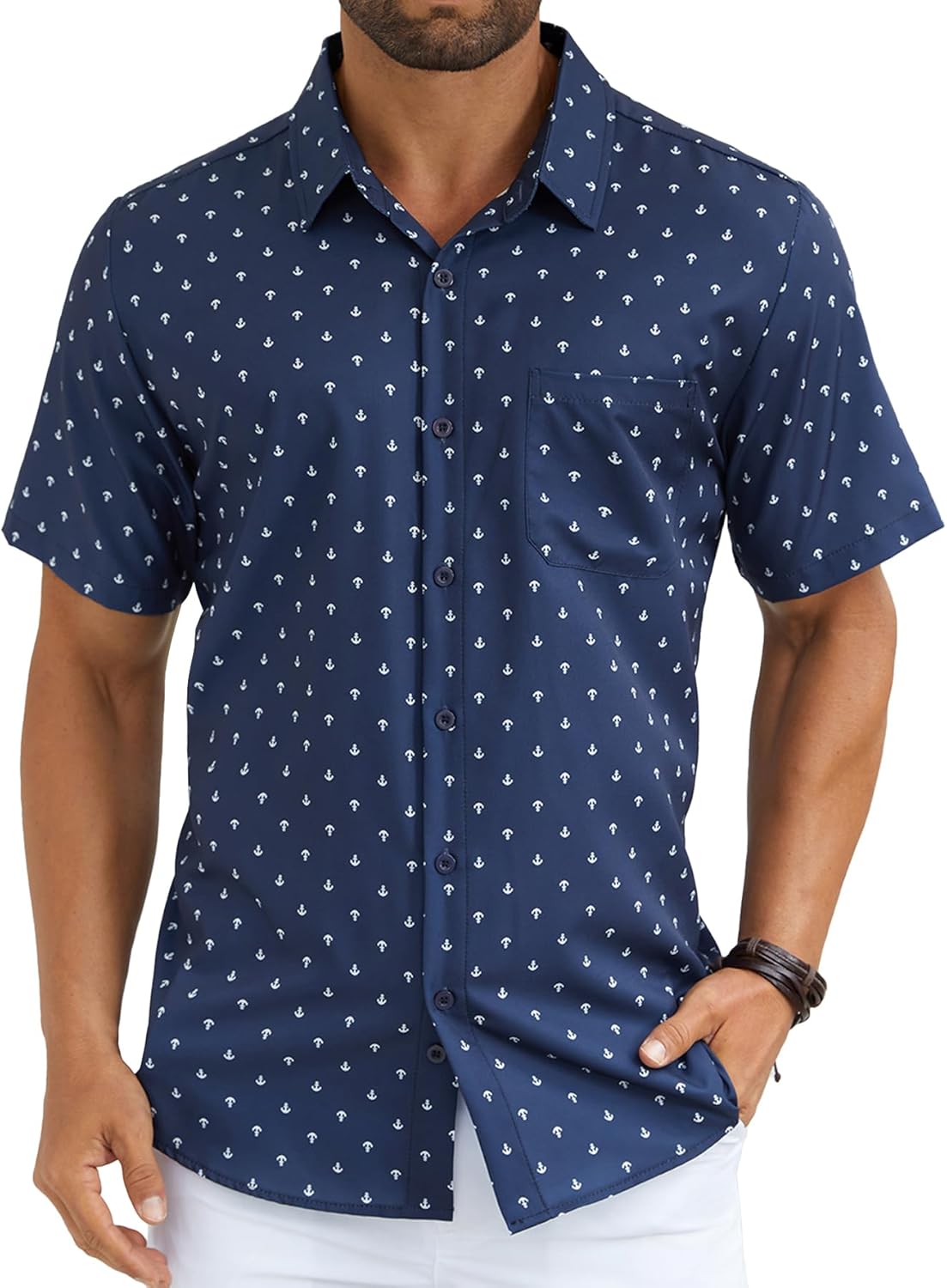 Hardaddy Men's Pattern Short Sleeve Button Down Graphic Printed Business Casual Dress Shirts with Pocket