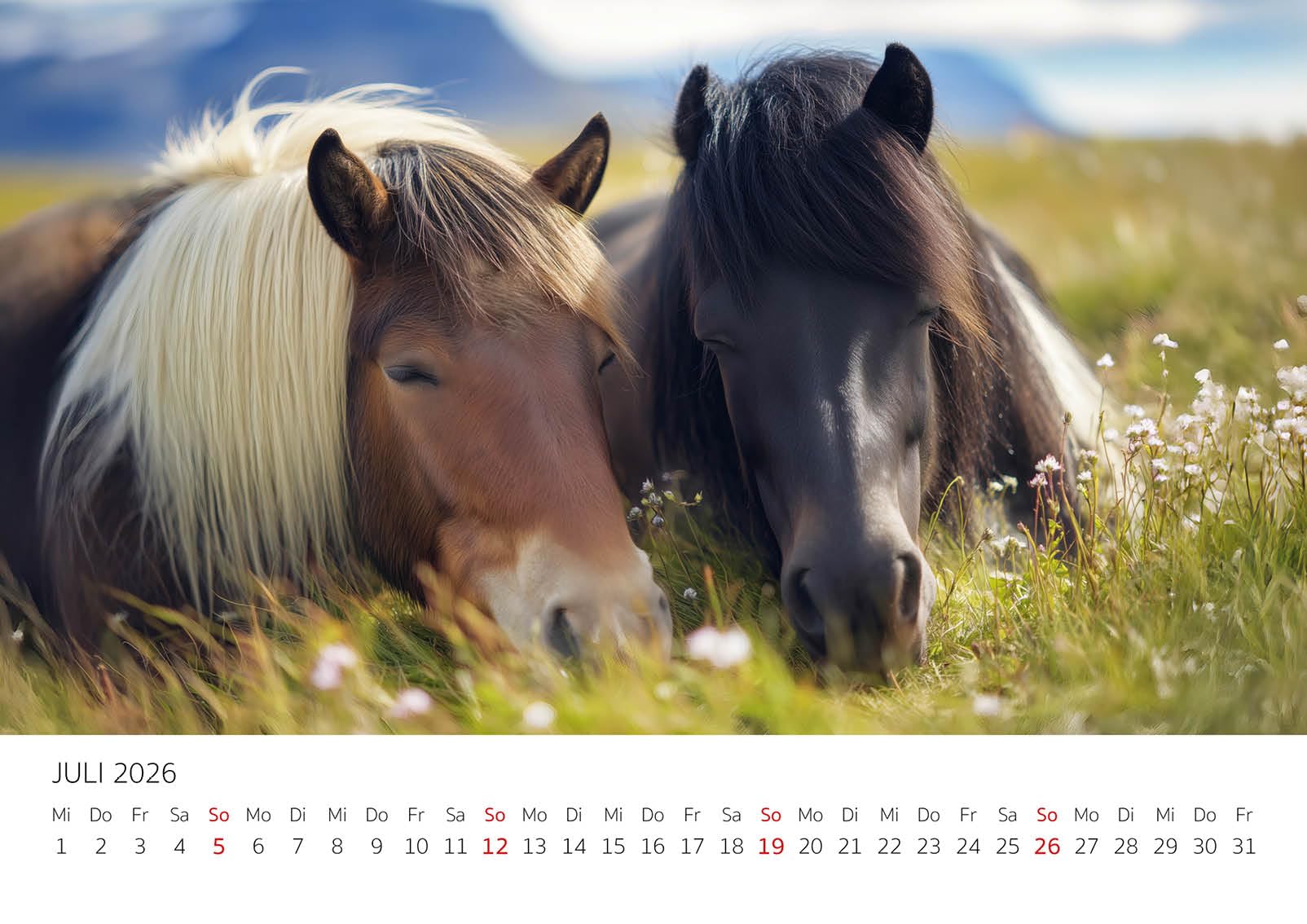 Edition Seidel Premium Kalender Wild und frei Islandpferde 2026 Format DIN A3 Wandkalender Pferdekalender Isländer Island Tiere Pony Stute Hengst Fohlen