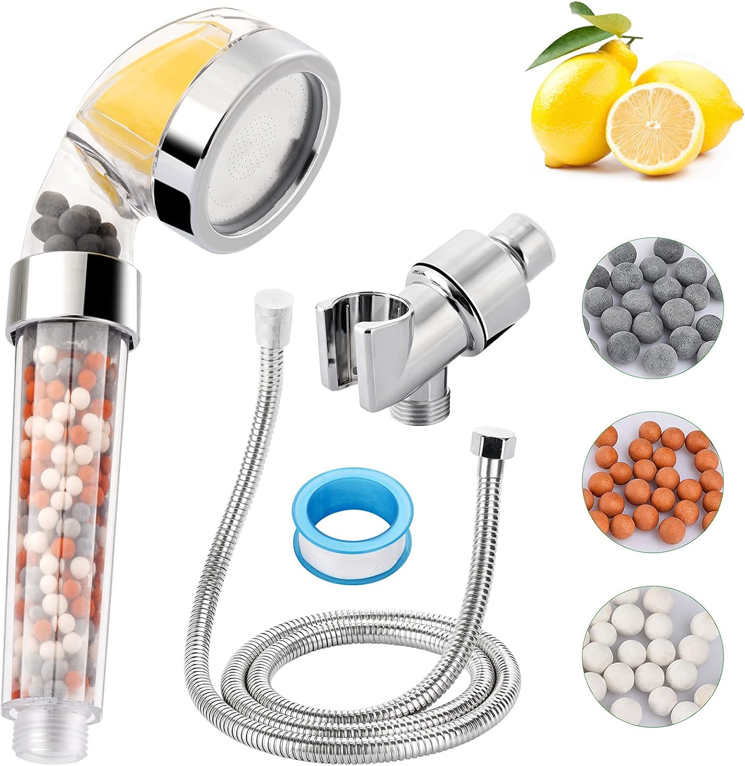 Ionic Vitamin C Shower Head Filter for Hard Water, High-Pressure Handheld Showerhead & 70% Water saving (With Hose And Bracket), Rich Vitamin C for Dry Hair & Skin SPA, With Citrus Fragrance (F)