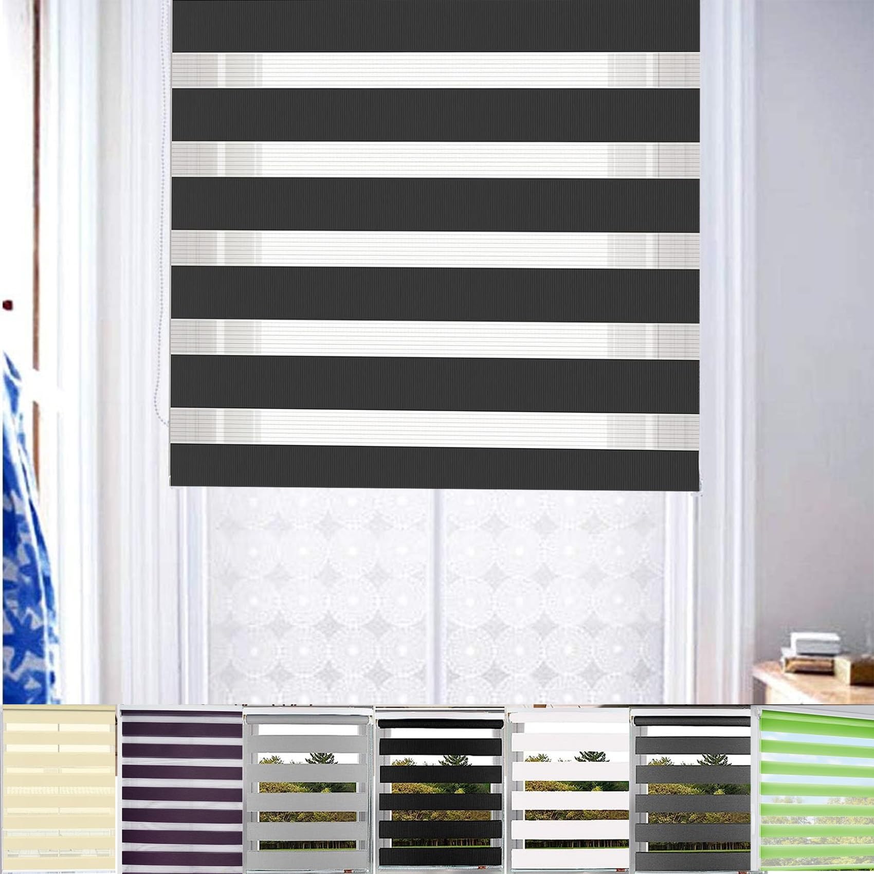 Tende a Rullo su Misura 110 x 150 cm per Isolamento Termico, Oscurante, Tessuto Oscurante Per Finestre Montaggio con e senza Fori, per Finestra o Porta, Nero