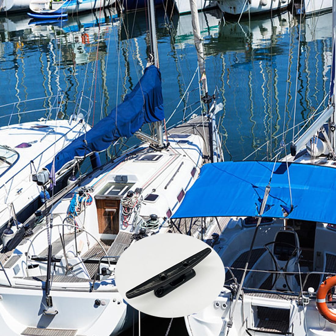 4 pezzi, realizzato in nylon di alta qualità, compensato per molo ormeggio, bitta per barche, morsetto per ormeggio barca, bitta per pontile, accessori per base ponte yacht (100 mm) (Nero)