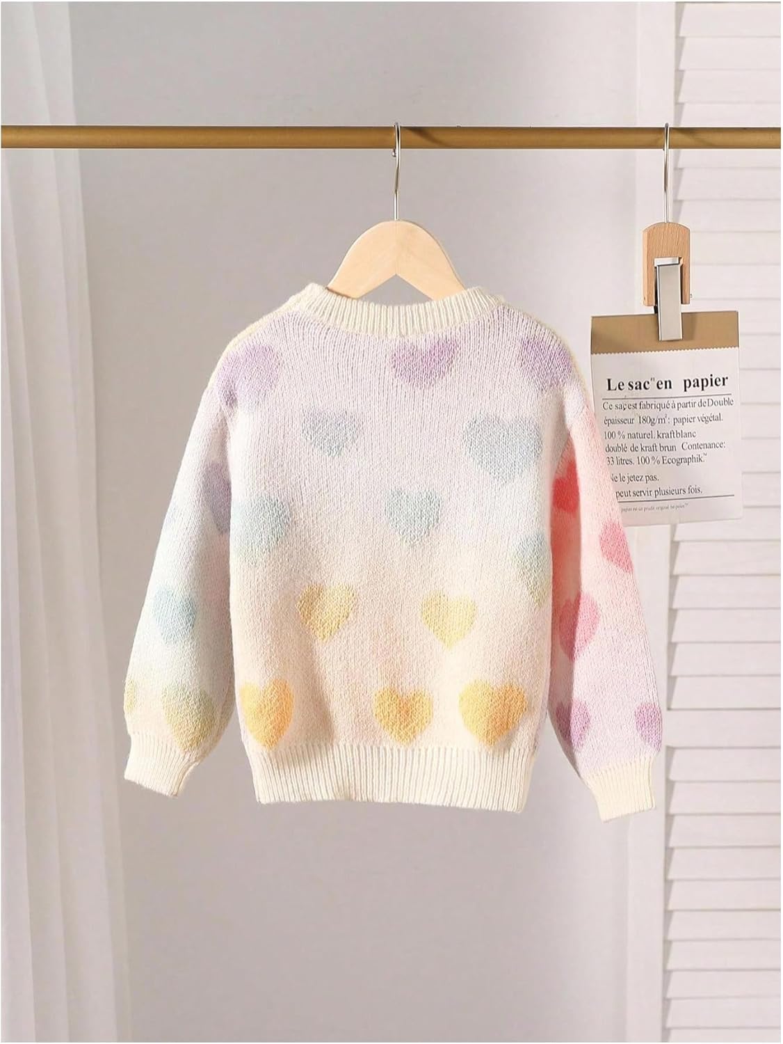 SHENHE Girl's Sweater Crew Neck Heart Print Rainbow Gradient Long Sleeve Fall Sweater Pullover - Image 3