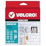VELCRO Brand Kitchen and Bath Mounting Tape. Moisture Resistant Thin Design for Flush Mount. 10ft Heavy Duty Roll Holds 10 pounds. Easy Peel and Stick Application, White