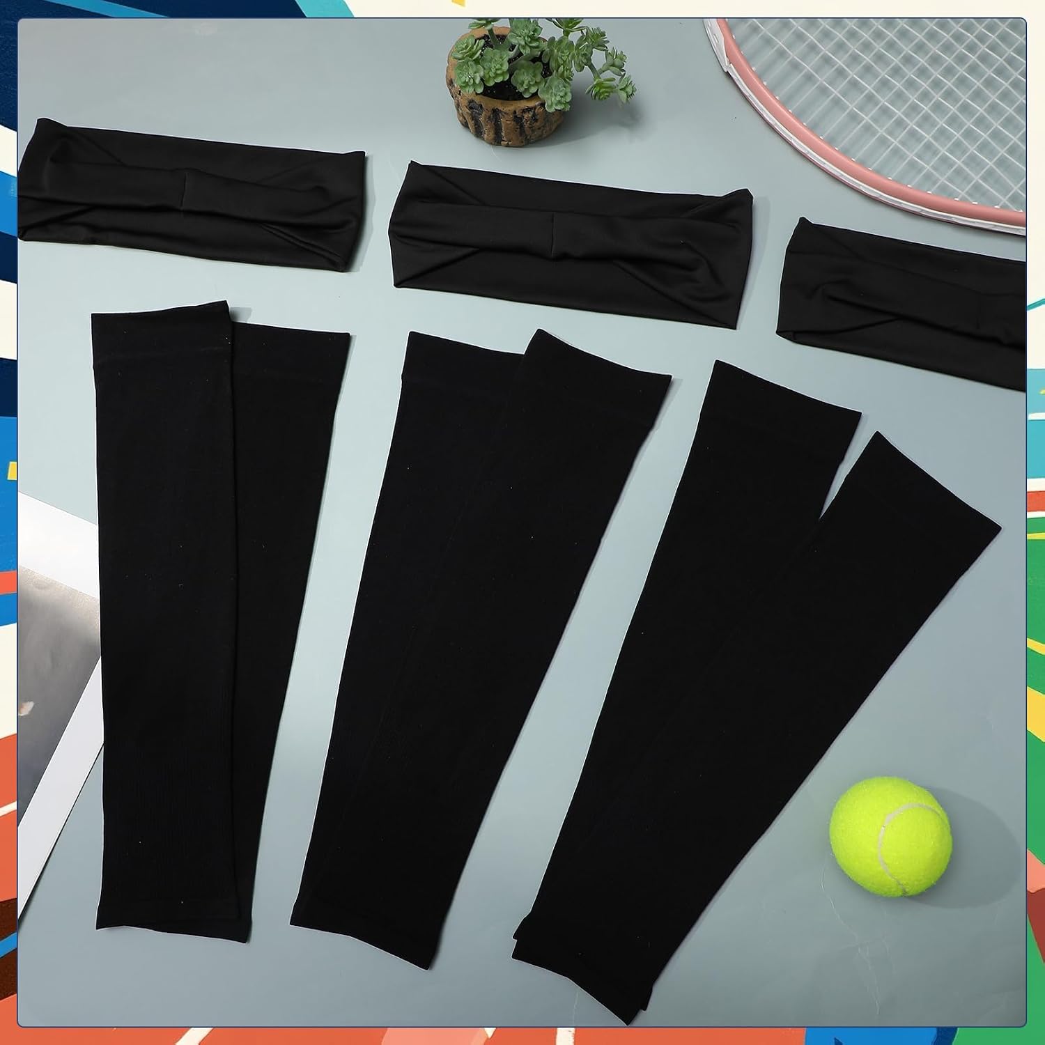 JATEBI 6 Pack Sports Headband and Arm Sleeves Sweatbands Cooling UV Sun Protection for Running Yoga Fitness Workout