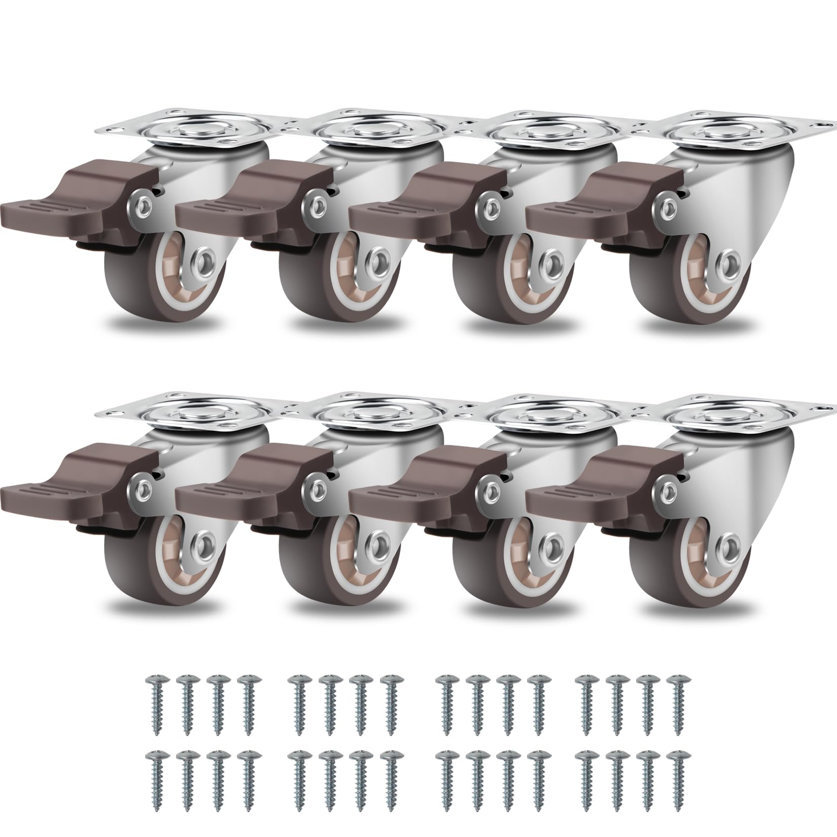 W B D WEIBIDA Heavy Duty Castor Wheels with 8 Brakes, 1" Rubber Casters with Load Capacity 25Lbs per Caster, Easy Rolling Small Swivel Trolley Caster for Furniture, Table, Baby Bed, 8 Pack