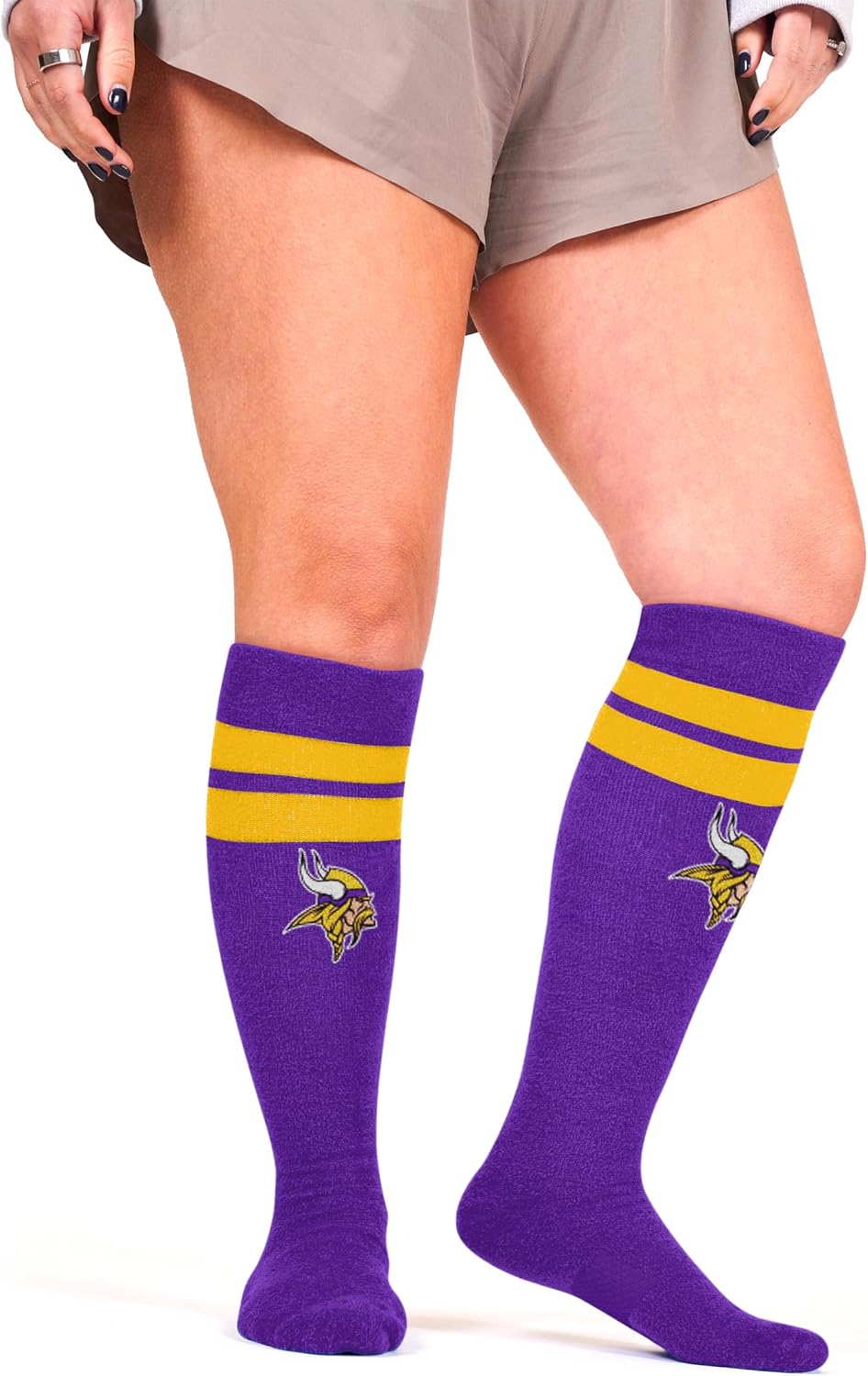 For Bare Feet NFL MINNESOTA VIKINGS Cozy Feather Compression Varsity Stripe Team Color Small/Medium