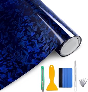 Arespark Gloss Forged Carbon Fiber Vinyl Wrap, Car Vinyl Wrap Decal Sticker Film Sheet with Air Release, Contain Installation Tool for Car Auto Morotcycle 1ft x5ft, Blue
