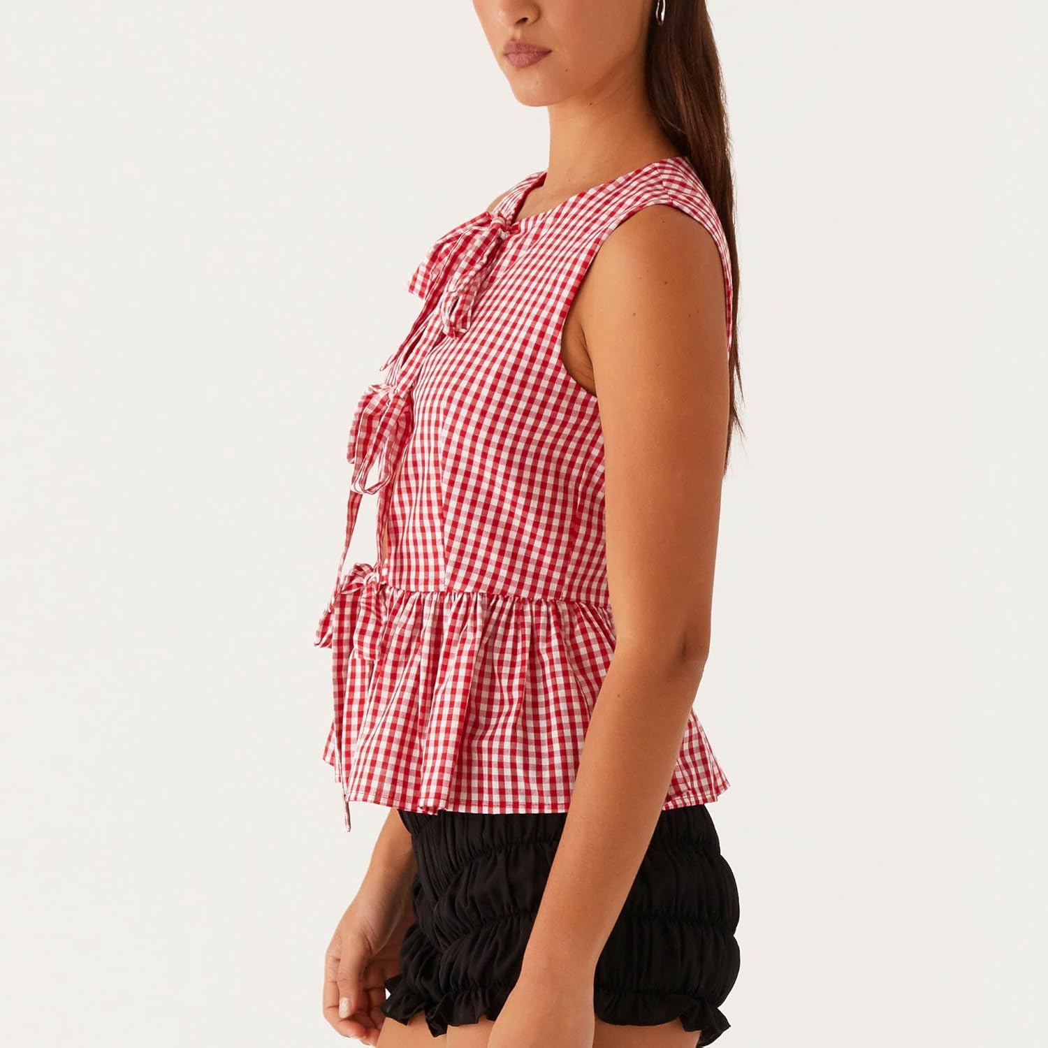 Women Y2k Babydoll Tank Top Vintage Tie Side Plaid Sleeveless Peplum Cami Top Summer Going Out Crop Top Streetwear - Image 3