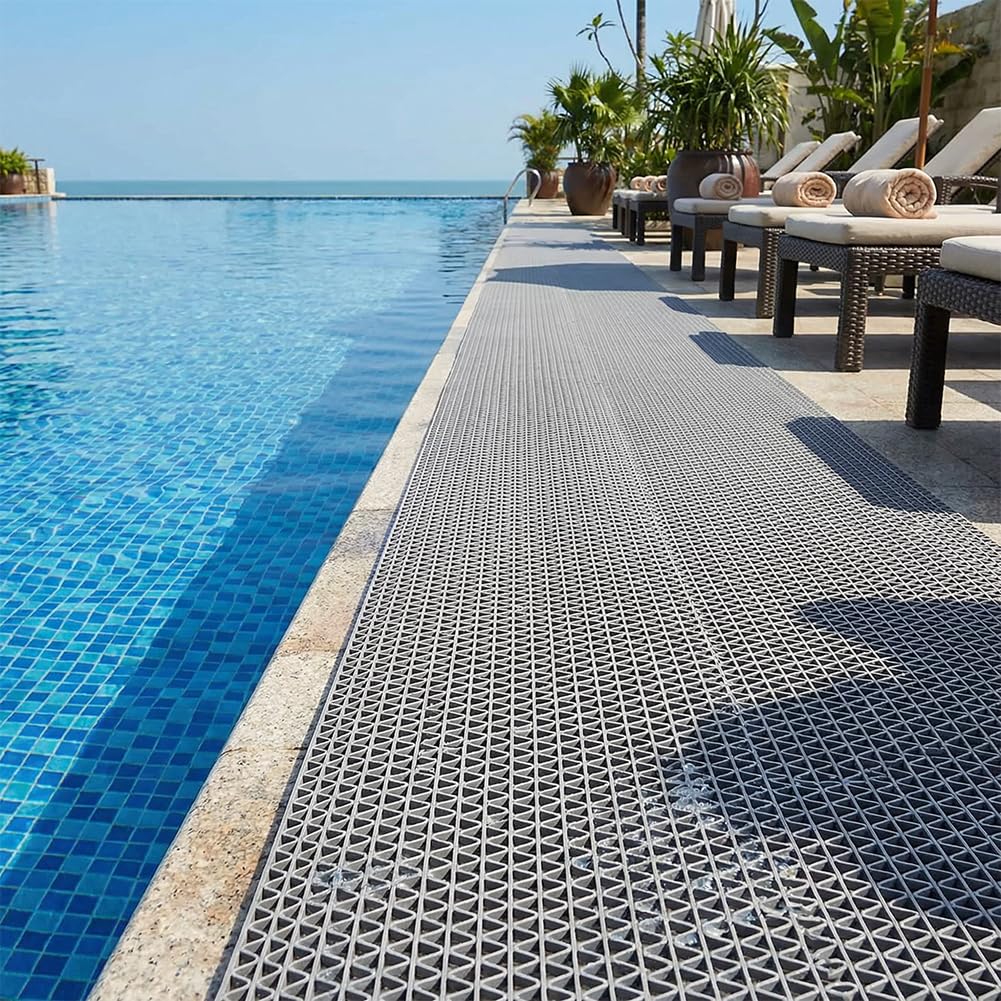 GL Non Slip Drainage Mats PVC Pool Floor Mat 0.23'' Thick Outdoor Indoor Parking Space Mat for Bathroom Garage Basement Backyard Commercial Kitchen (Gray, 3FTX10FT) — Amazon image 2