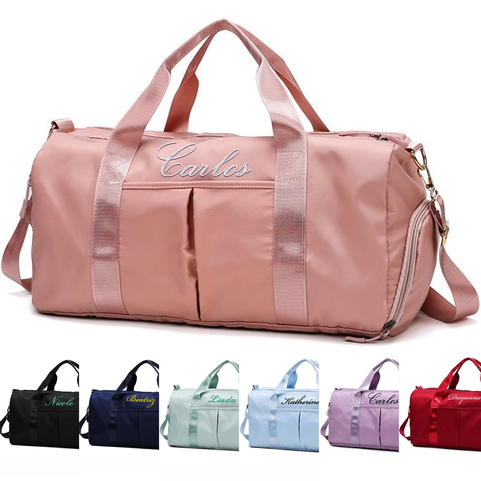 Sac à Bagages Personnalisé avec Broderie de Nom - Sport, Séparation Humide et Sec, Yoga, Voyage pour Femme et Fille