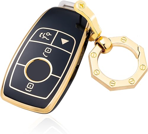Miniatura 7 de Funda para llavero de automóvil Mercedes Benz con llavero dorado compatible con Mercedes Benz E S A C G Class