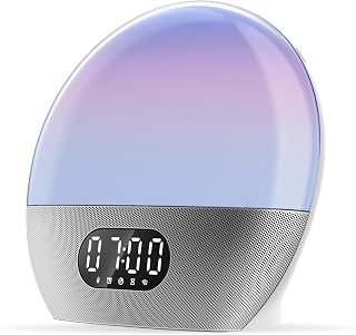 WiiM Wake-up Light, Alexa Built-in, Unlimited Sound Choices, All-in-One Sunrise Alarm Clock, Sound Machine, Sleep Routines and More - Polished Silver