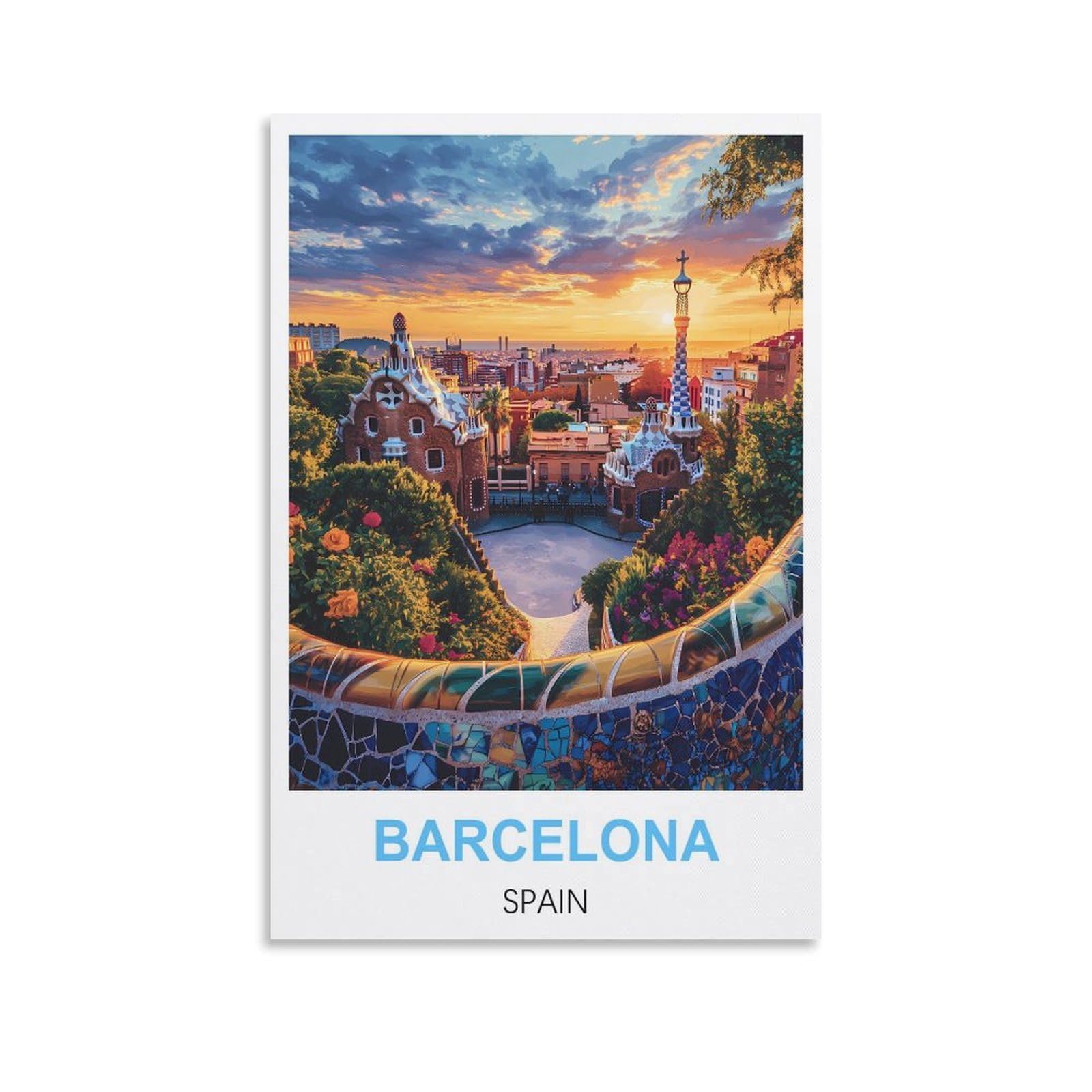 Fjiwecwsq Unframe-Style Barcelona Spain Vintage Travel Posters 12X18inch(30X45cm) Canvas Wall Art Painting Prints