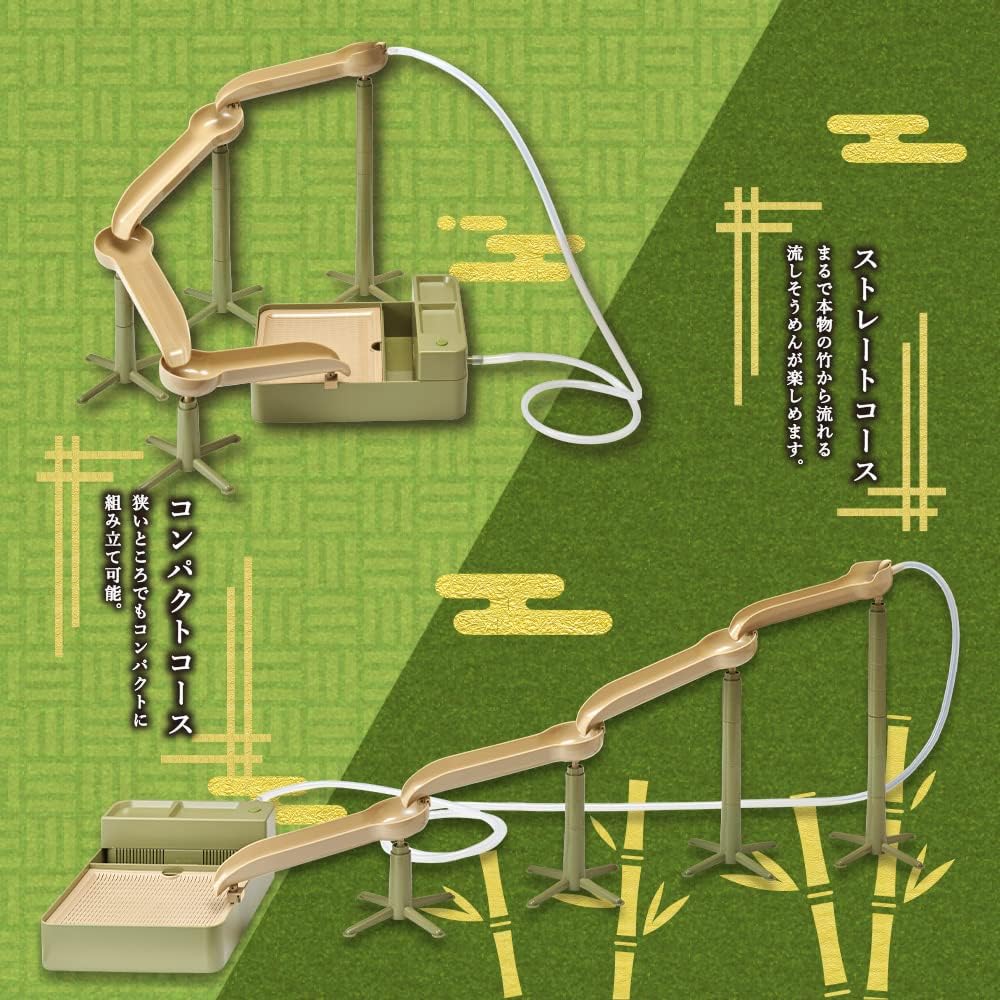 Doshisha Plastic Nagashi Somen Noodle Dish, Battery Operated, with Condiment Tray, Colander Colander, Add Ice and Keep Cold Water, Second Generation Bamboo Ryotei