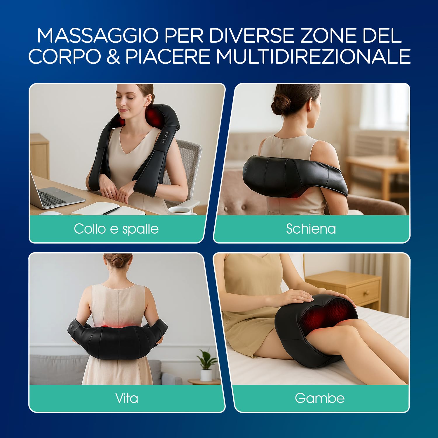 massaggiatore schiena e collo, massaggiatore cervicale elettrico con rullo 4D, intensità regolabile, portatile per corpo massaggiatore (Nero Scuro)